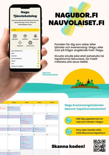 Nagubor plansch med illustration om nagu tjänstekaltalog och nagu evenemangskalender